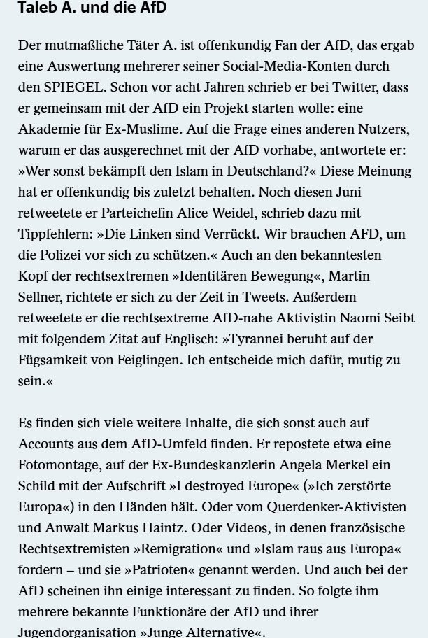 Taleb Al A. is apparently not only a critic of Islam, but also a supporter of the AfD and extreme right-wing activists. He is followed by several officials of the party