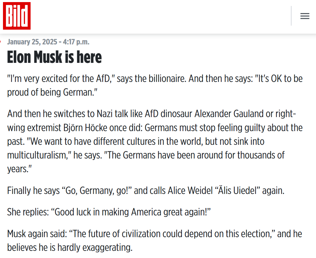 German BILD accuses Elon Musk of Nazi talk